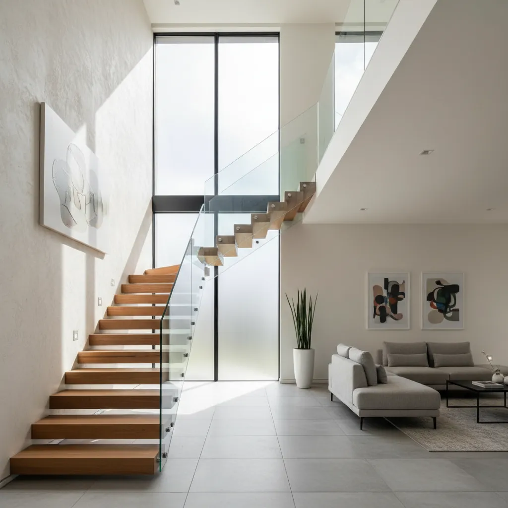 Escalera moderna conectando las dos plantas de una casa dúplex