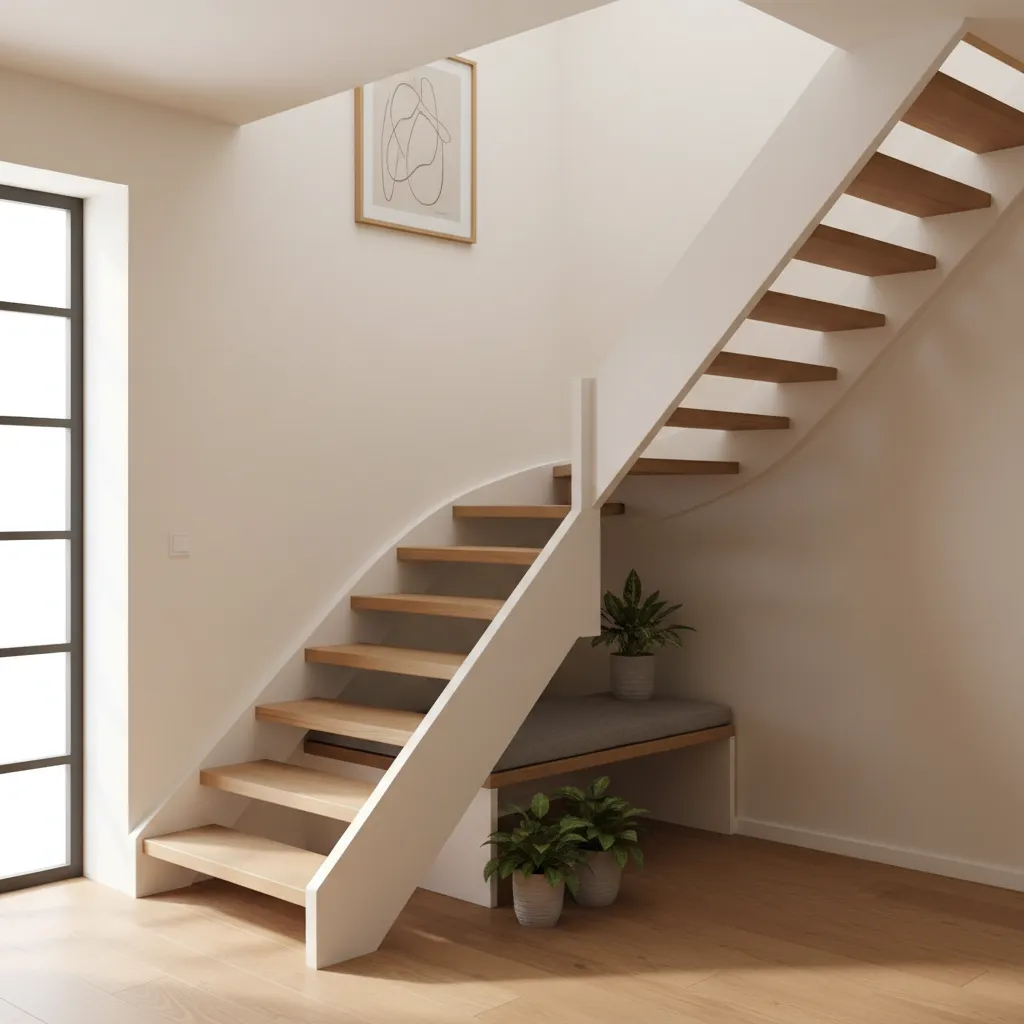 Escalera en forma de L optimizada para un espacio reducido