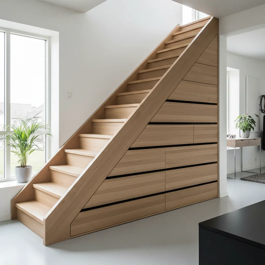 Escalera de madera con cajones de almacenamiento integrados