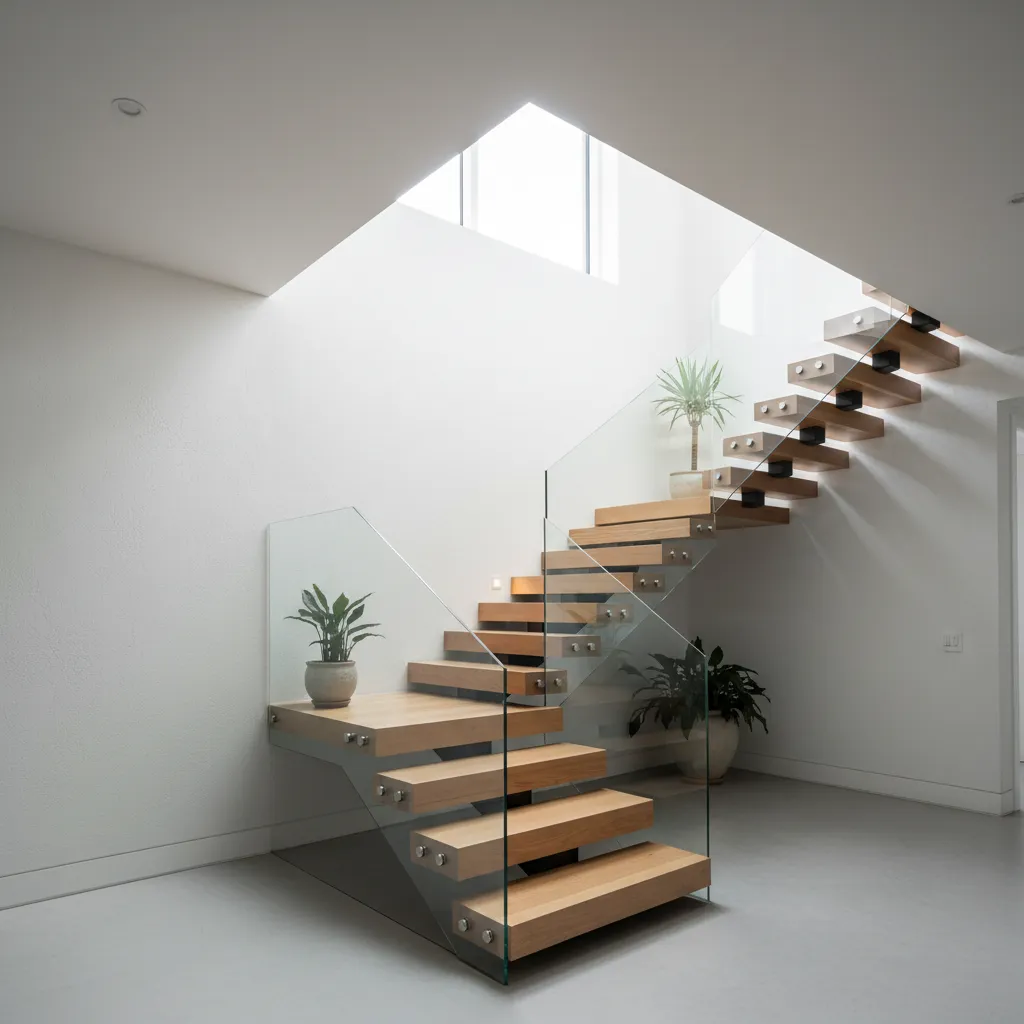 Escalera moderna con luz natural en casa adosada
