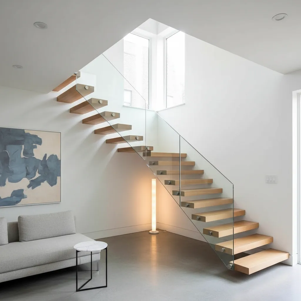 Escalera moderna optimizando espacio en casa adosada