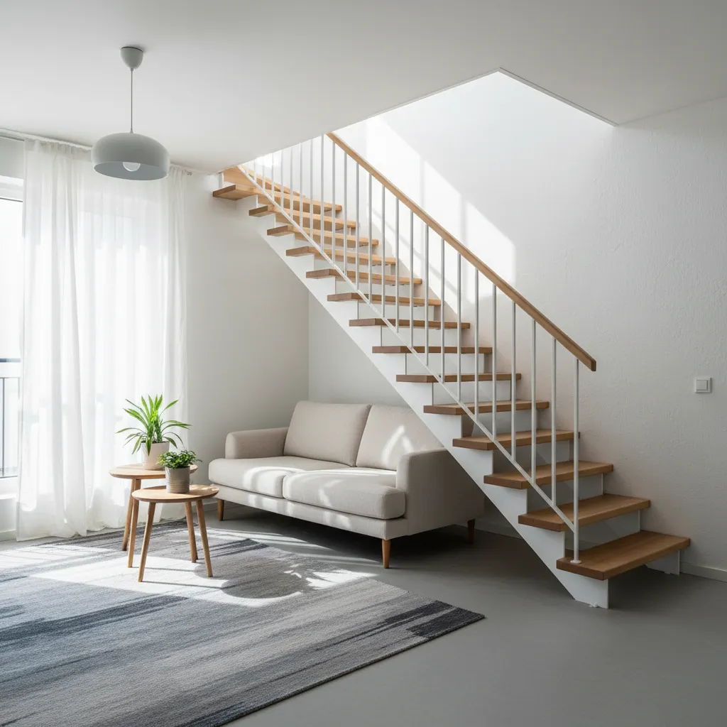 Escalera compacta moderna en una vivienda pequeña