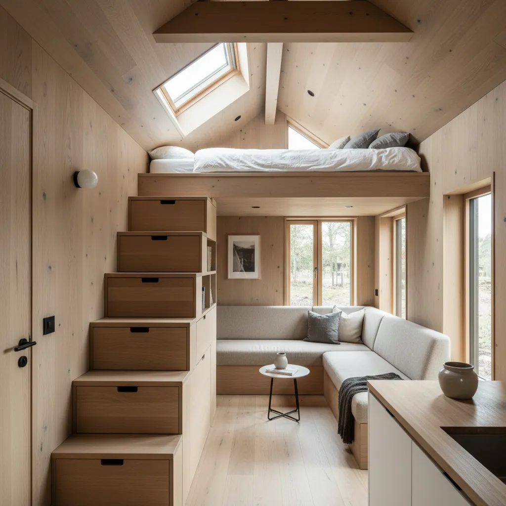Diseños de escaleras para casas moviles que ahorran espacio