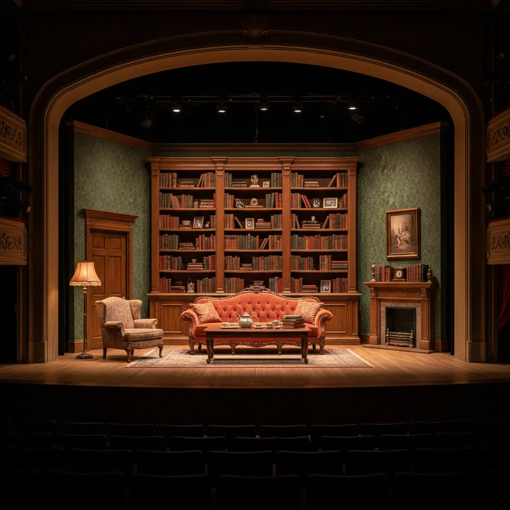 Escenografía teatral representando un salón doméstico realista