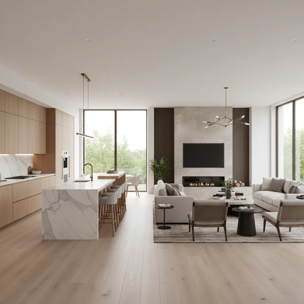 Cocina y salón integrados en un diseño de espacio abierto