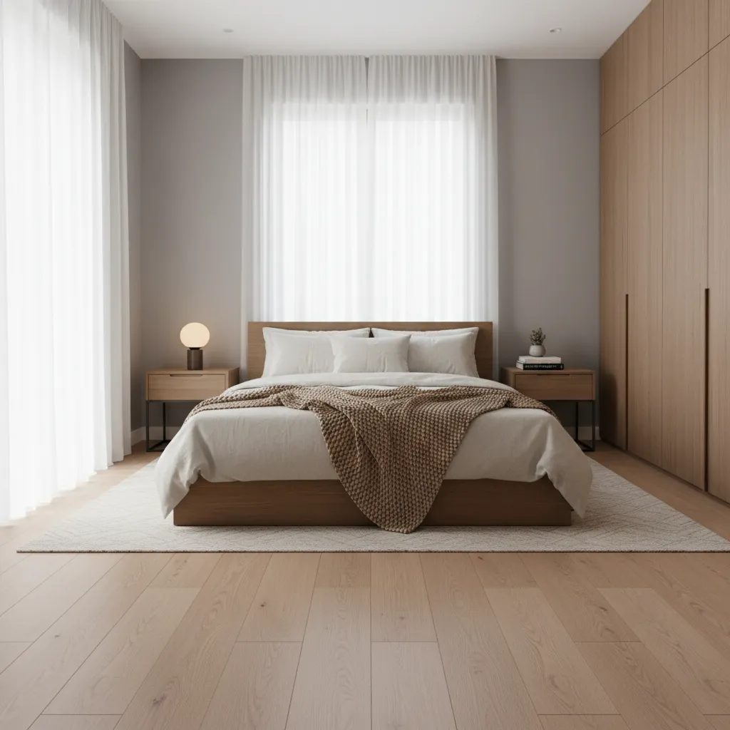 Dormitorio con espacio suficiente alrededor de la cama