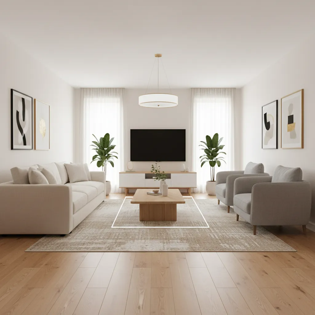 Espacio entre sofá y mesa de centro mostrando distancia adecuada para circular