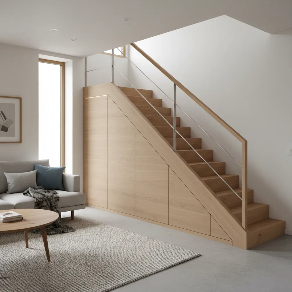 armários planejados aproveitando espaço embaixo da escada