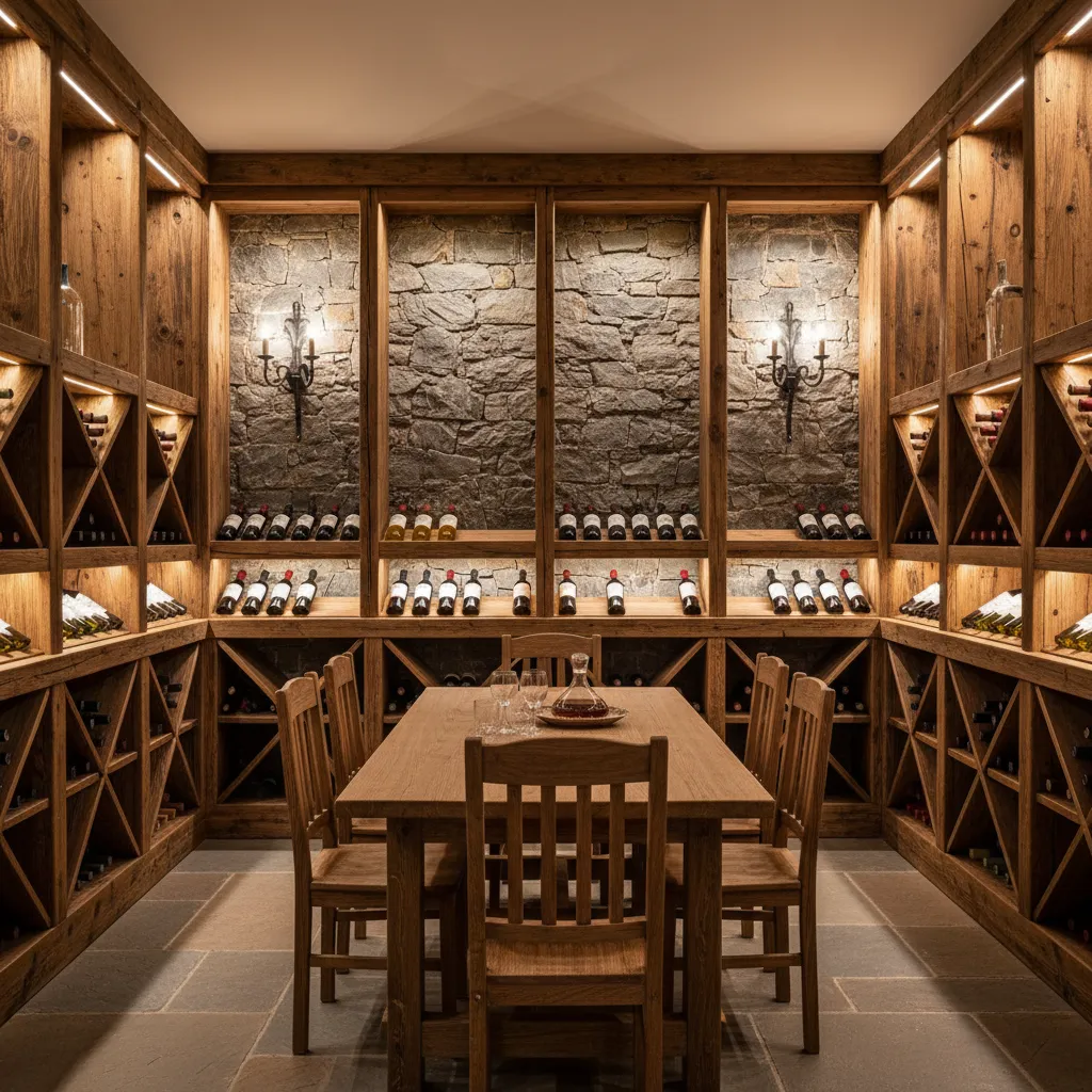Estanterías de madera maciza para almacenamiento de botellas de vino