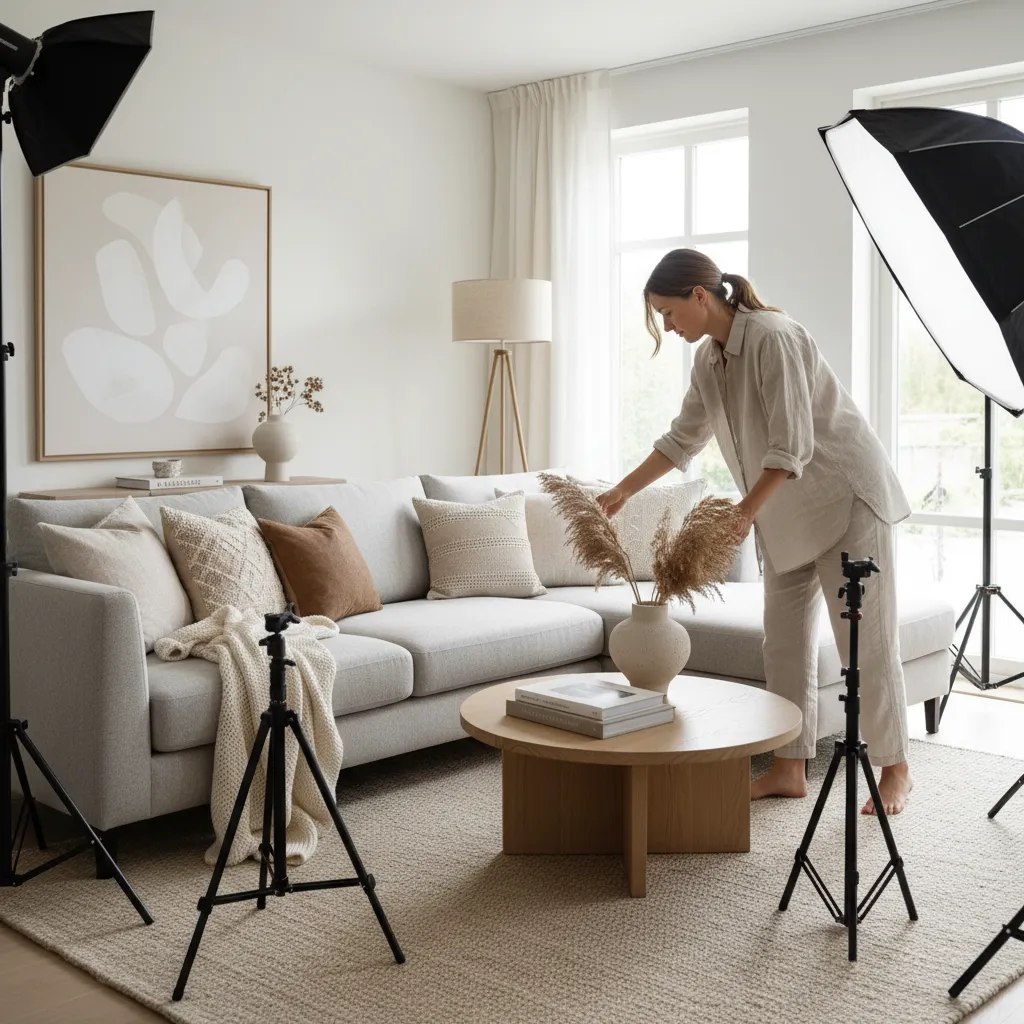 Interior preparado con estilismo antes de una sesión fotográfica