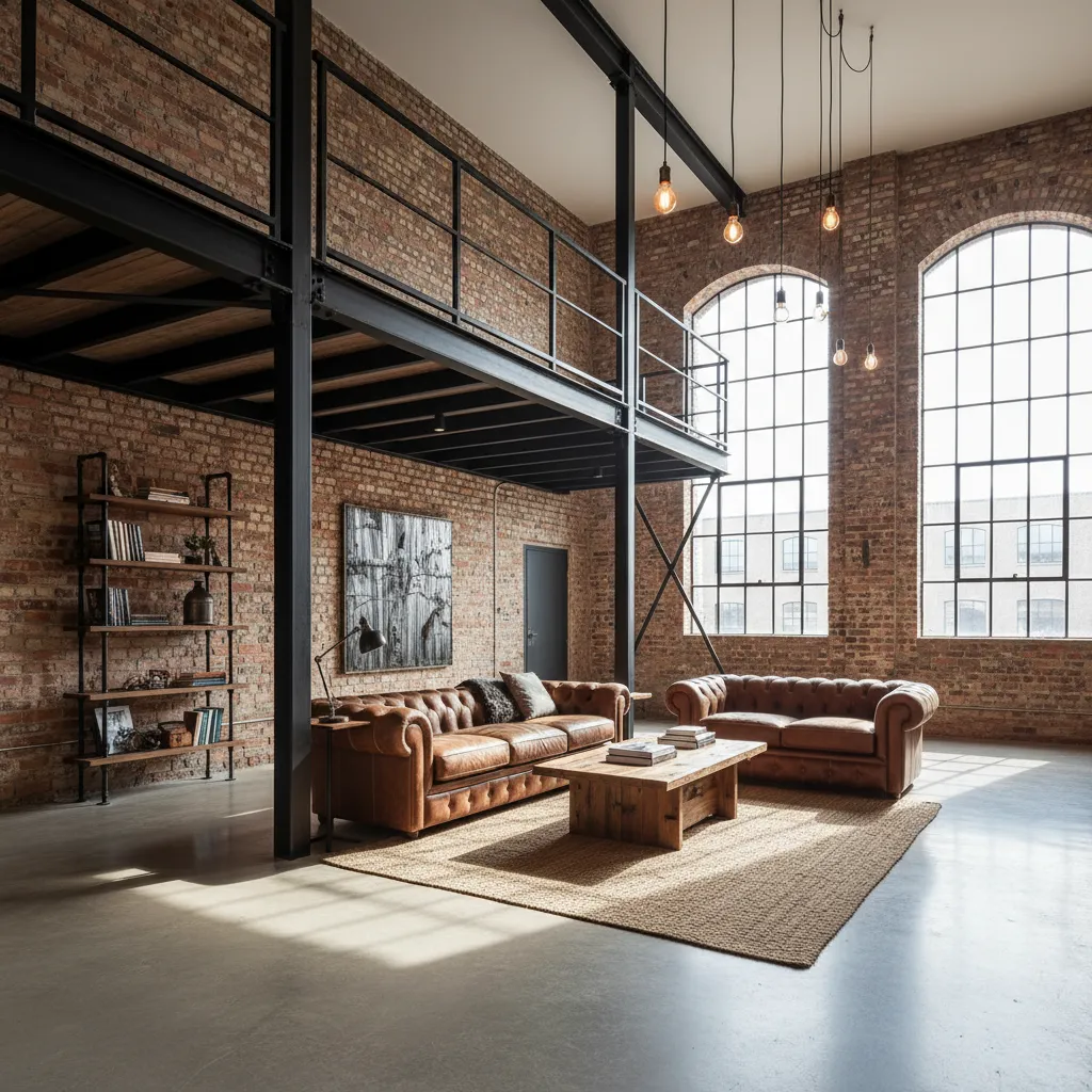 Loft con diseño industrial, ladrillo visto y metal