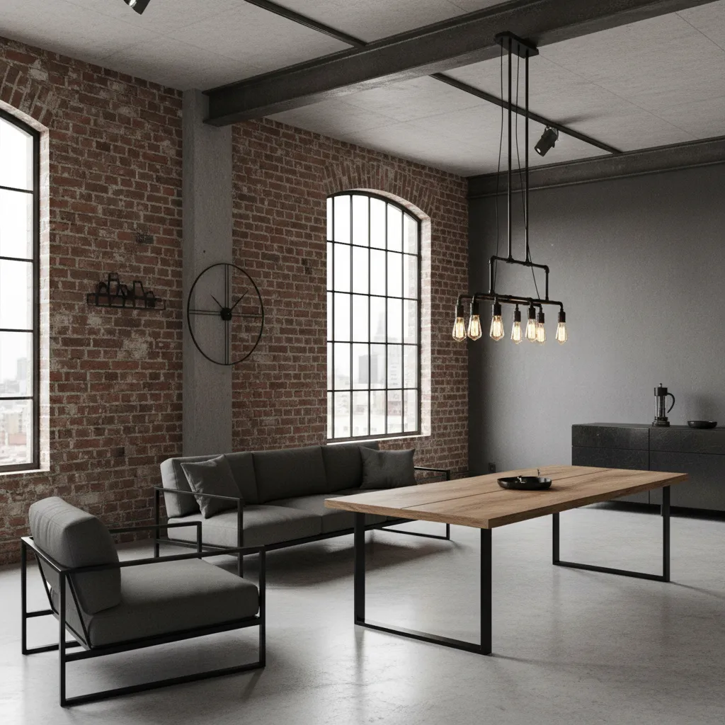 Loft con estilo industrial con ladrillo visto y metal