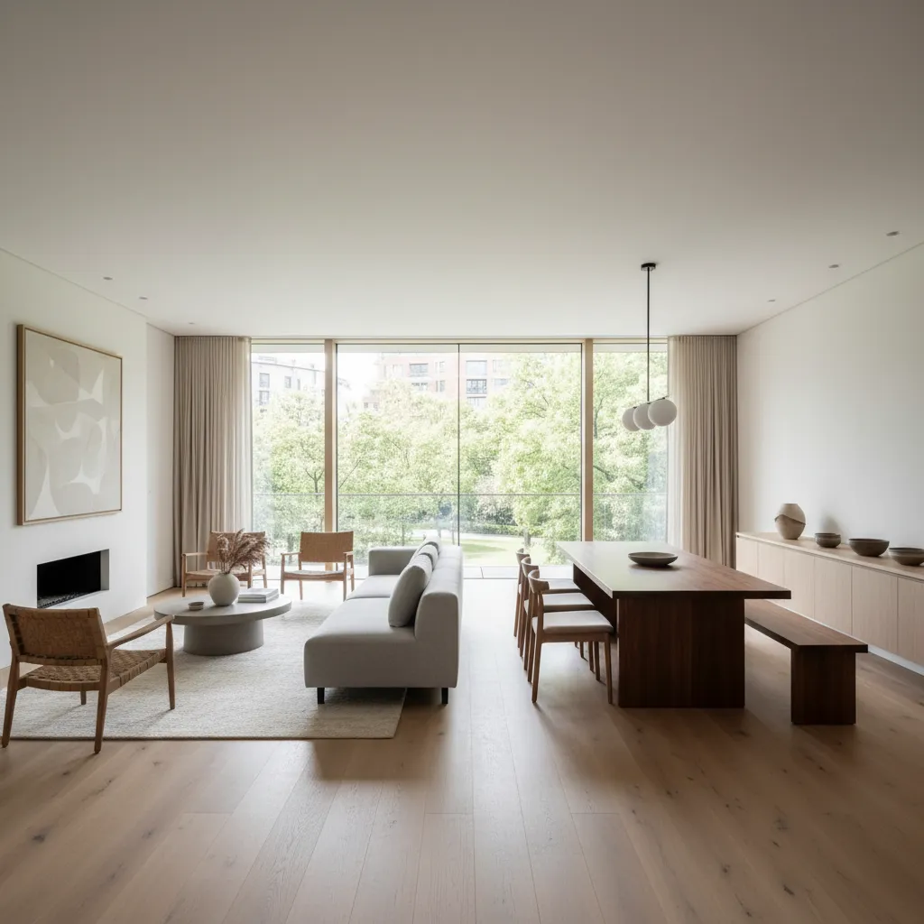 Interior de casa moderna bien distribuida y luminosa