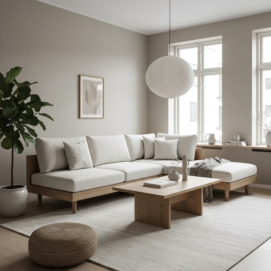 Interior estilo Japandi con madera clara y decoración minimalista