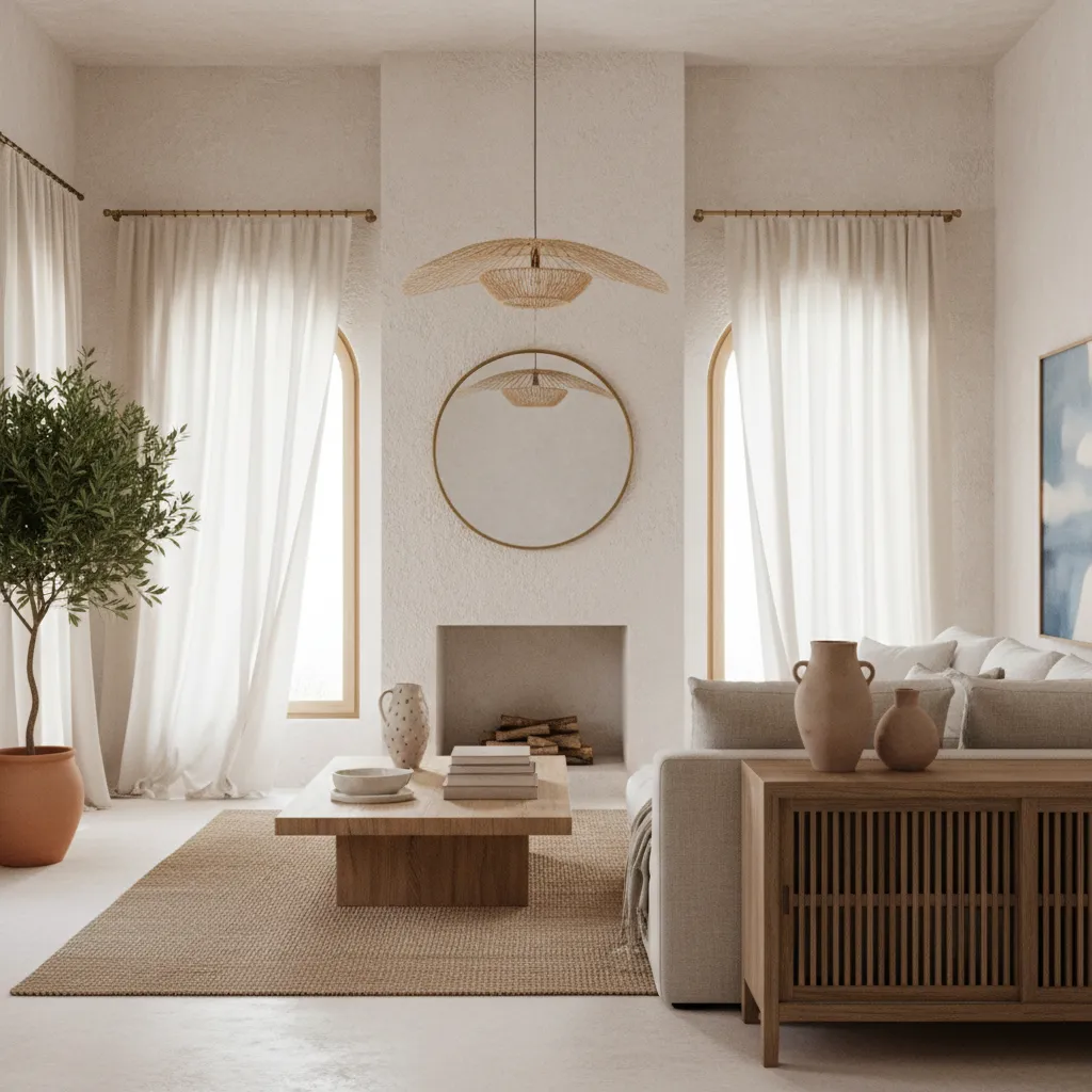 Interior moderno de estilo mediterráneo con tonos claros