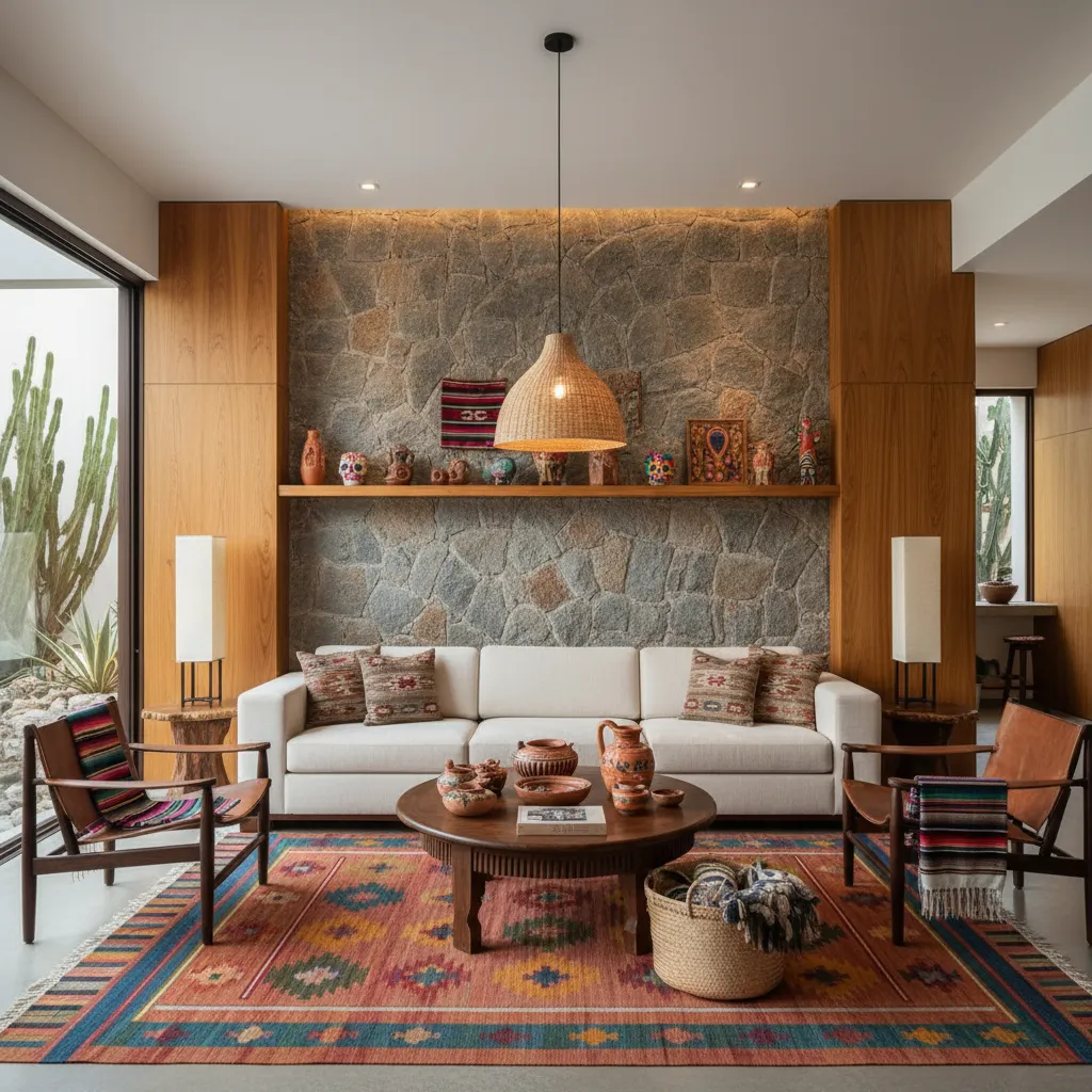 Interior de casa con estilo mexicano contemporáneo