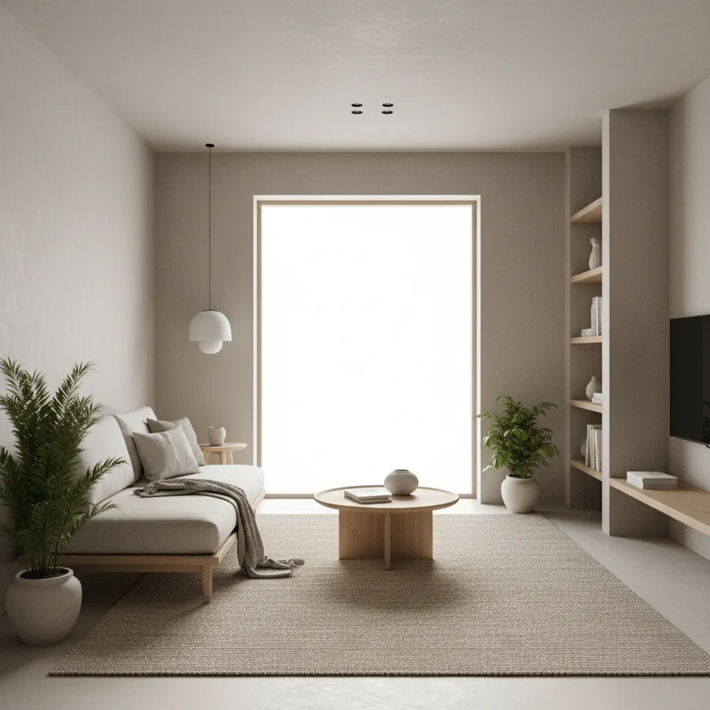 Interior minimalista en una casa pequeña con decoración clara