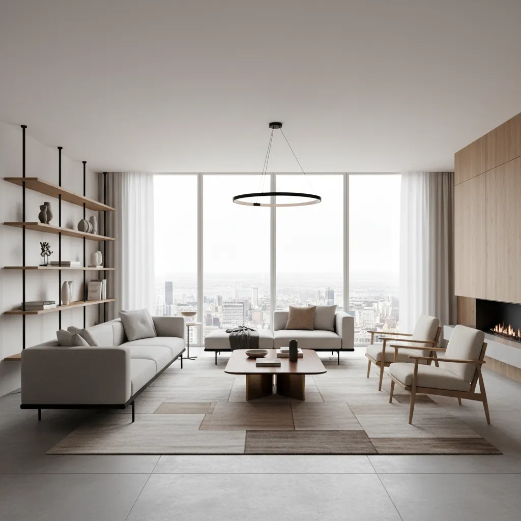 Salón con diseño interior moderno y líneas limpias