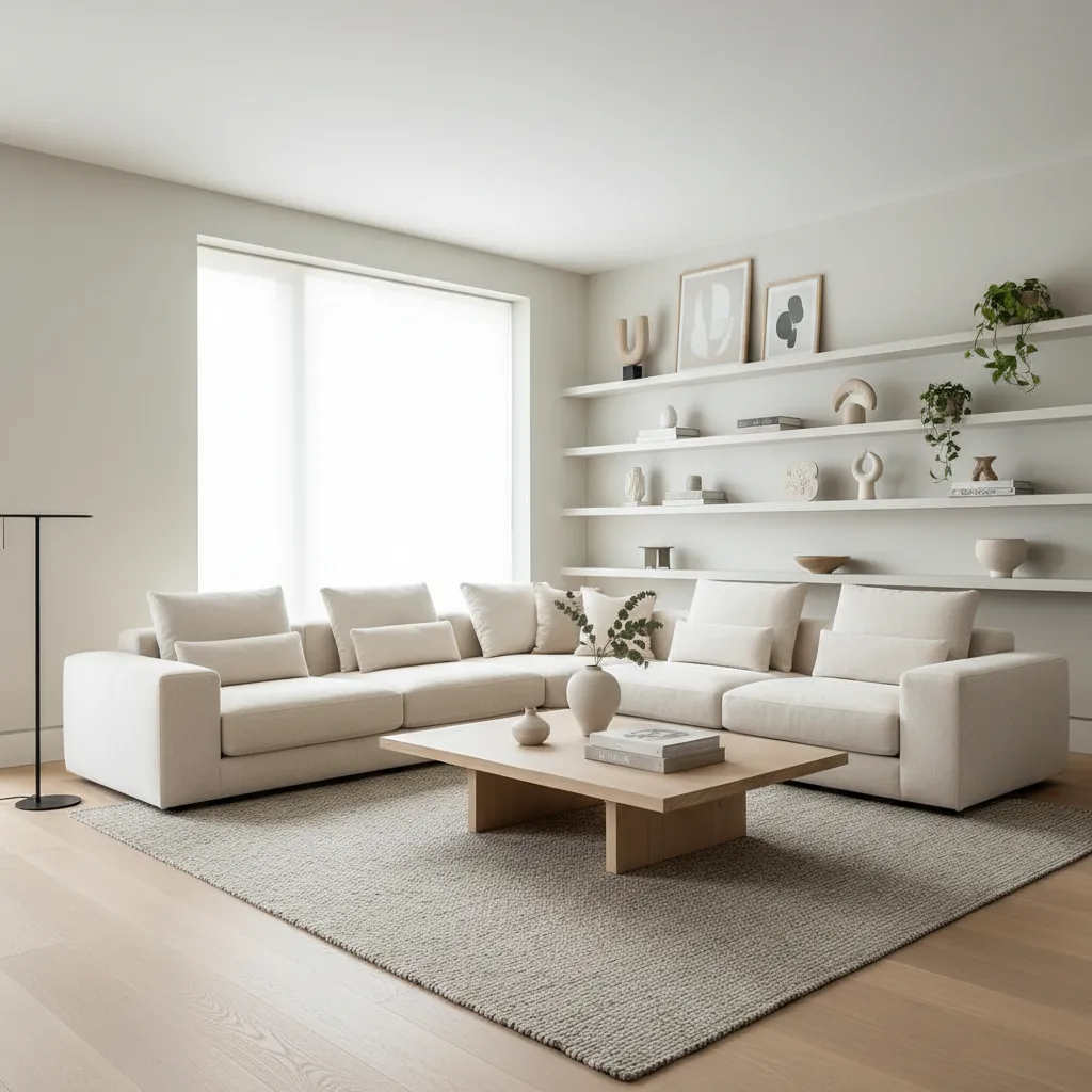 Salón con estilo moderno de líneas limpias y colores neutros