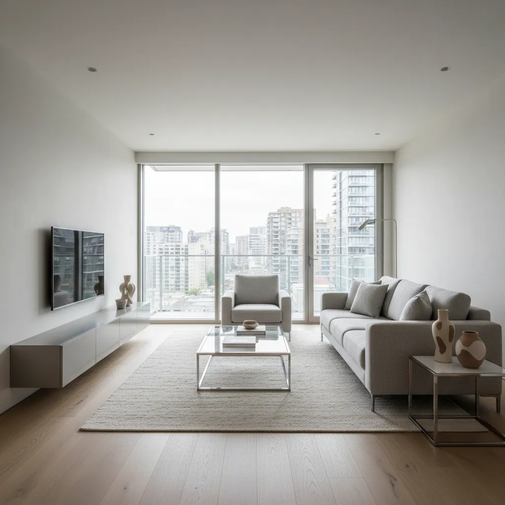 Sala de estar con diseño de interiores moderno y líneas limpias