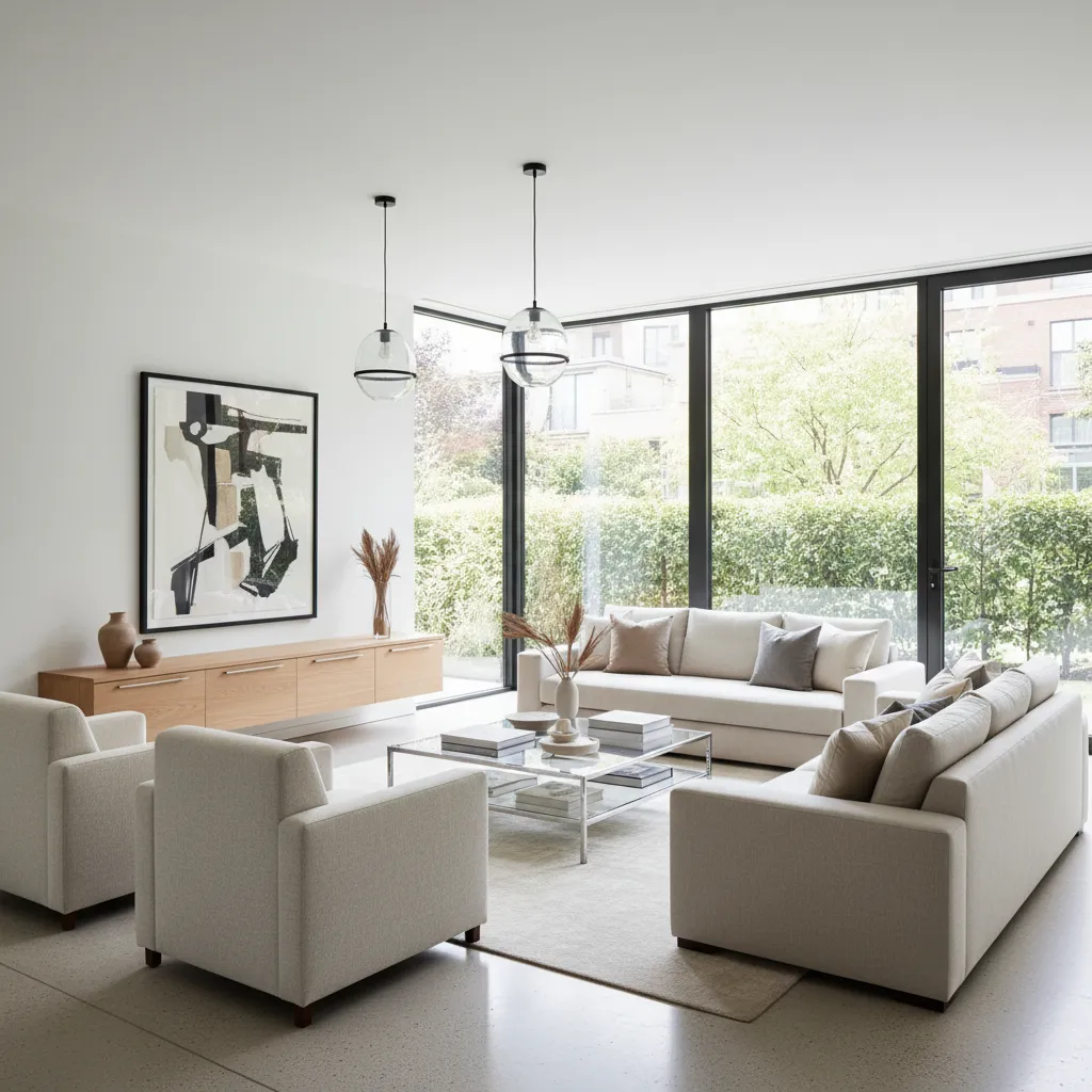 Salón con diseño interior moderno de líneas limpias