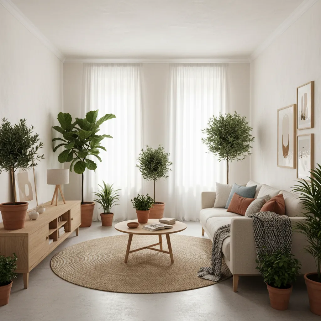Interior estilo nórdico adaptado al clima mediterráneo con madera y plantas