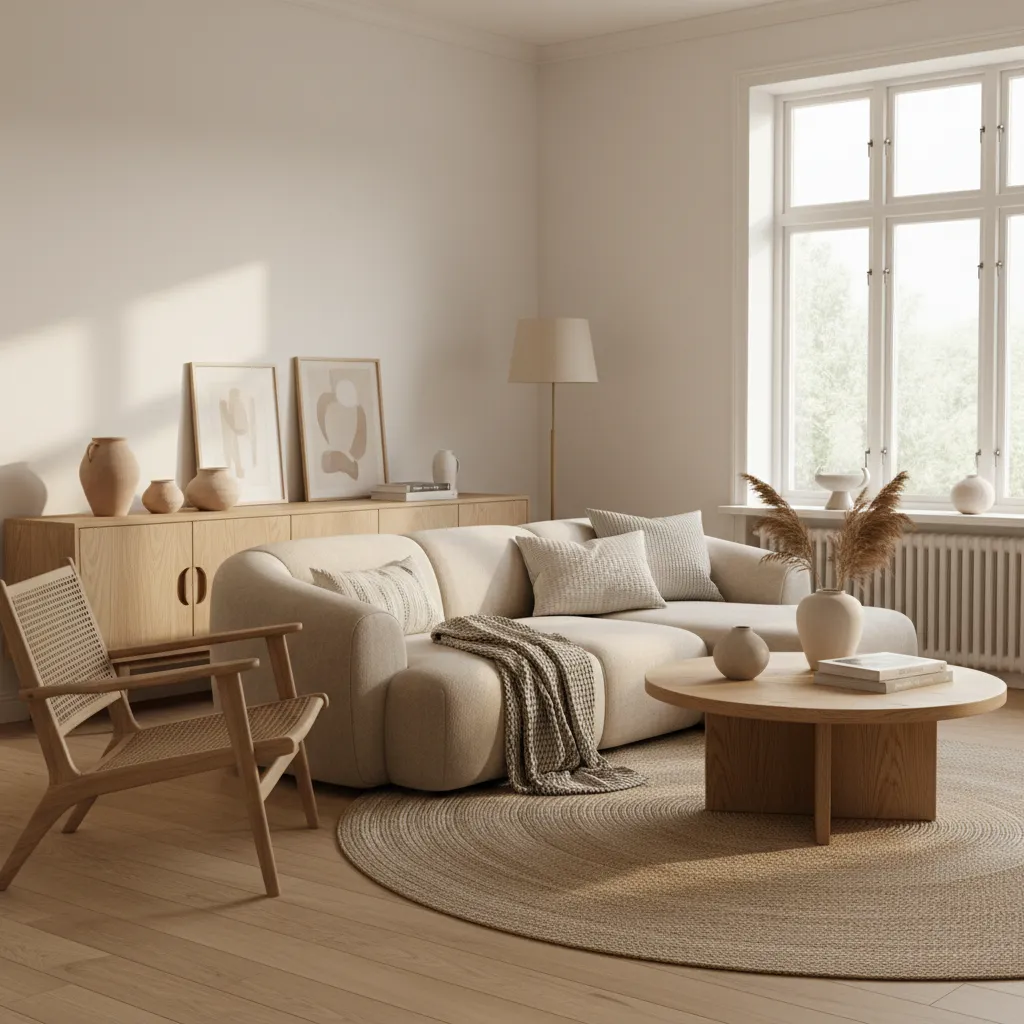 Interior estilo nórdico cálido con madera y tonos suaves