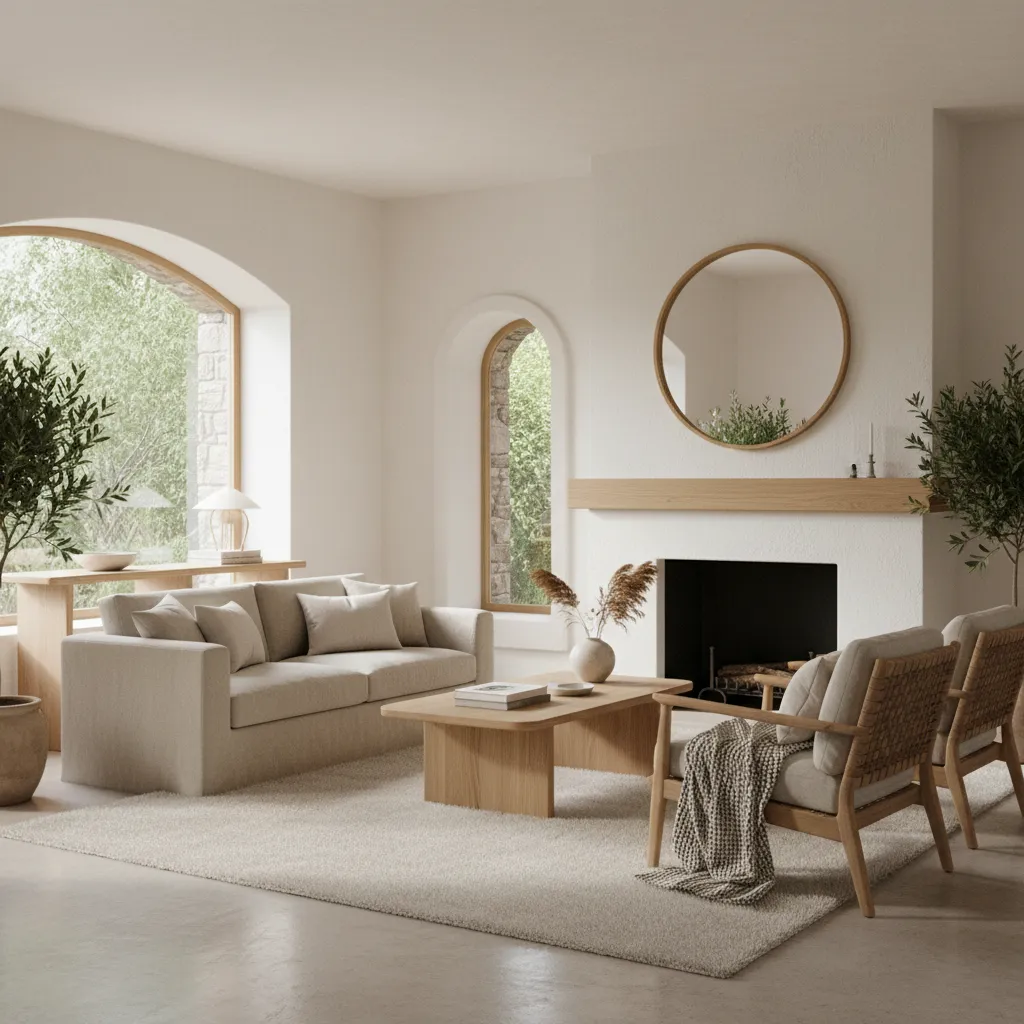Interior estilo nórdico cálido con madera clara y textiles suaves