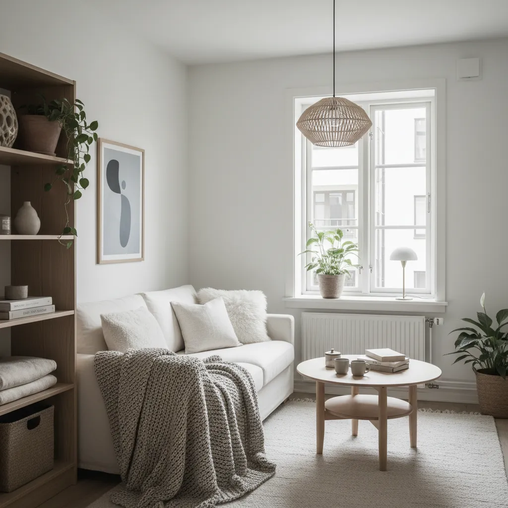 Interior de casa pequeña con estilo nórdico