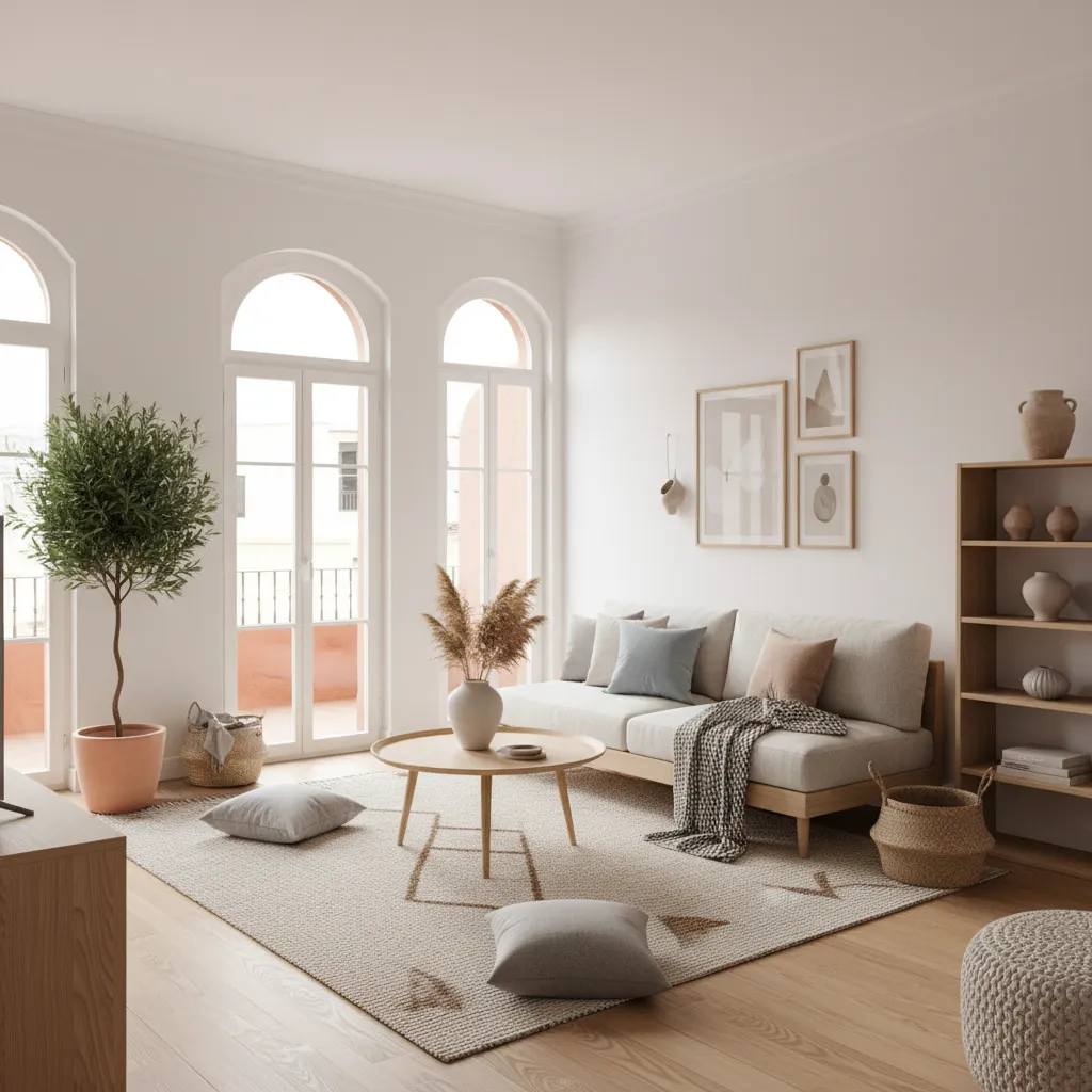 salón con estilo nórdico moderno en vivienda española