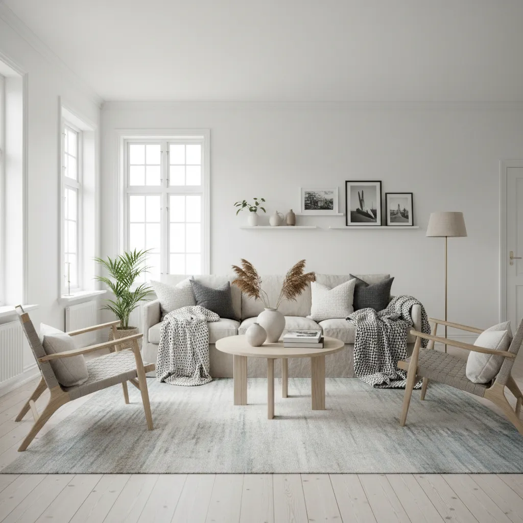 Salón luminoso con estilo nórdico y madera clara