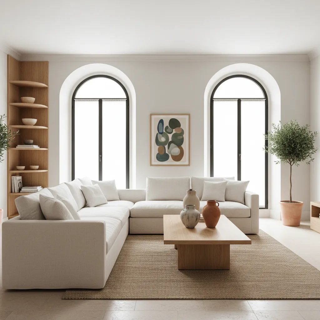 Salón con estilo mediterráneo moderno típico de interiores en Barcelona