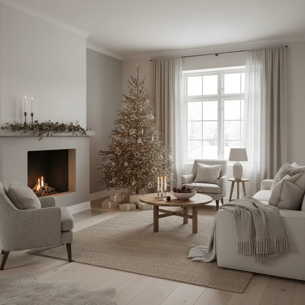 Ejemplo de estilos de decoración navideña interior en un salón