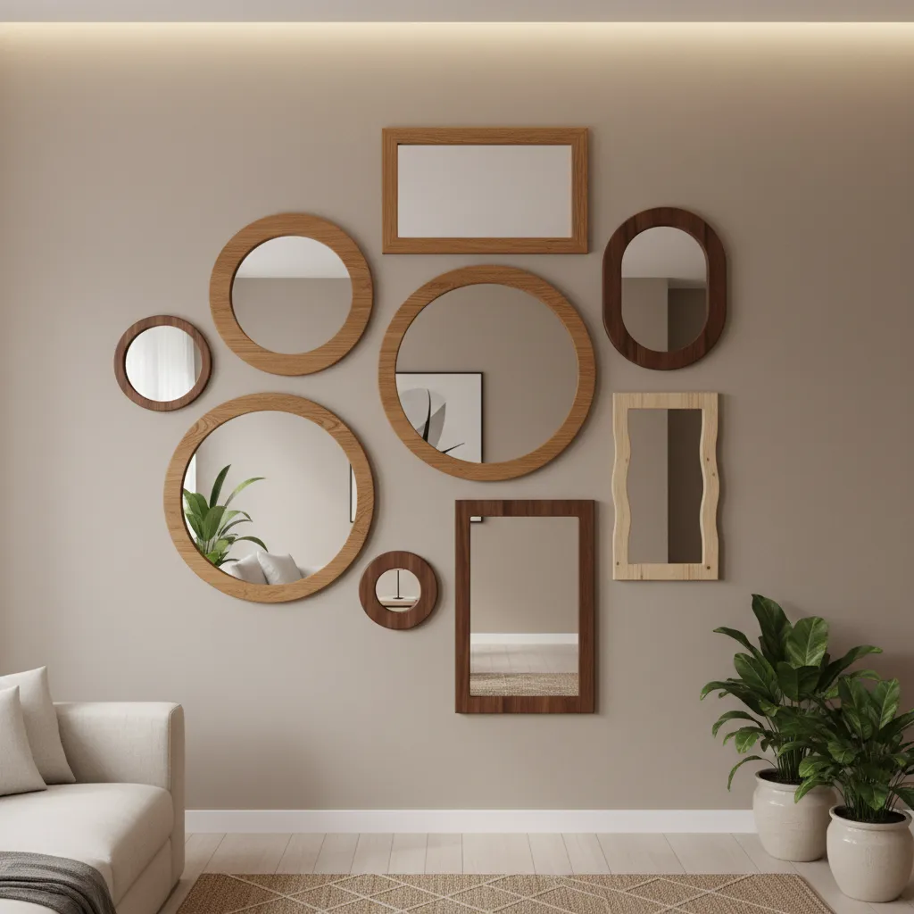 Diferentes estilos de espejos con marcos de madera en interiores