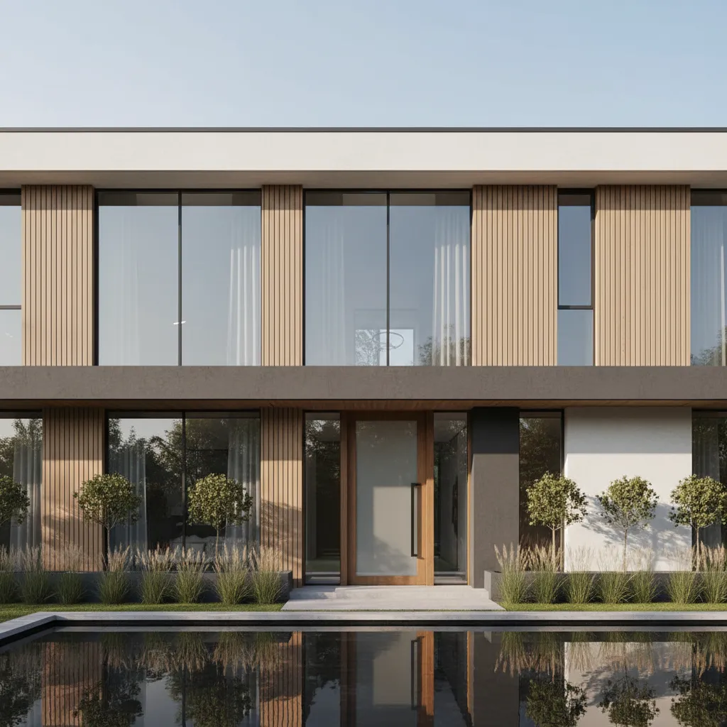 Ejemplo de fachada contemporánea con diseño limpio y grandes ventanales