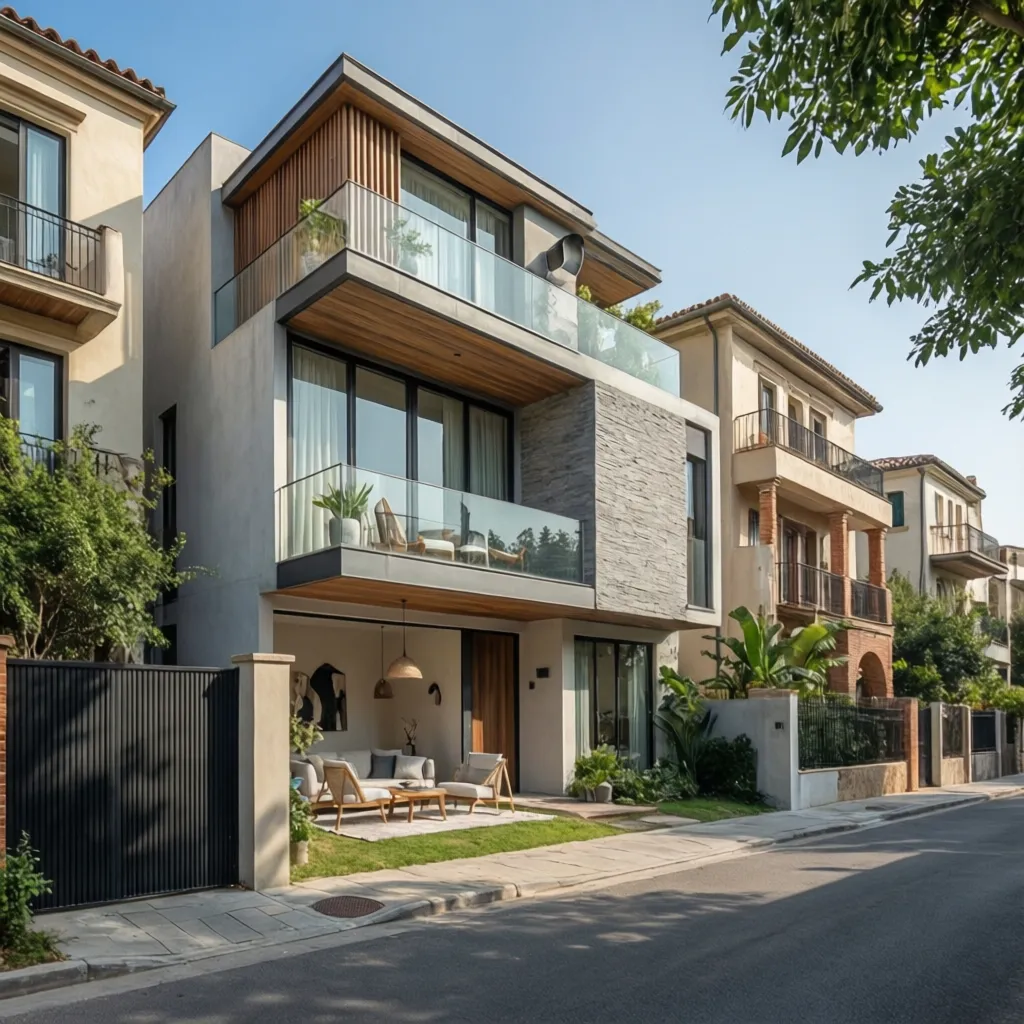 Comparación visual de diferentes estilos de fachada residencial moderna