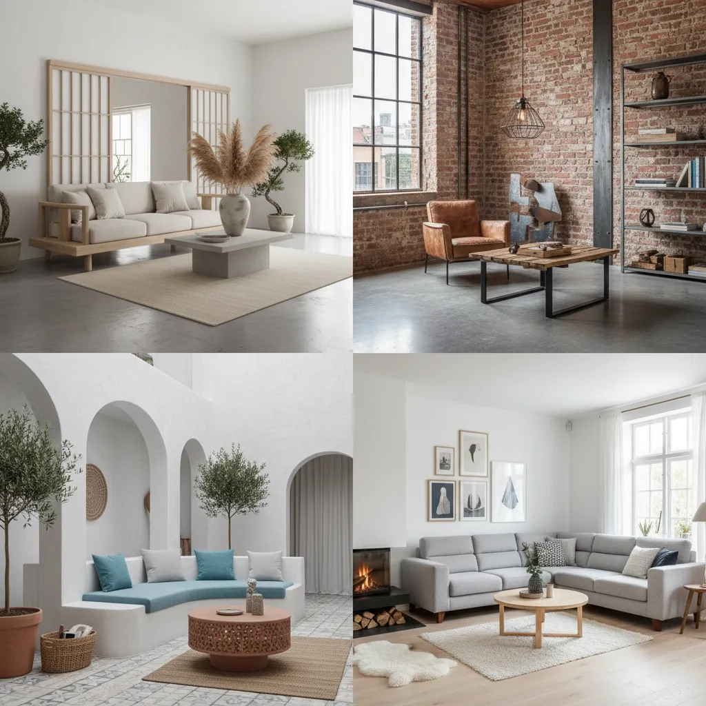 Comparación visual de varios estilos de diseño interior modernos