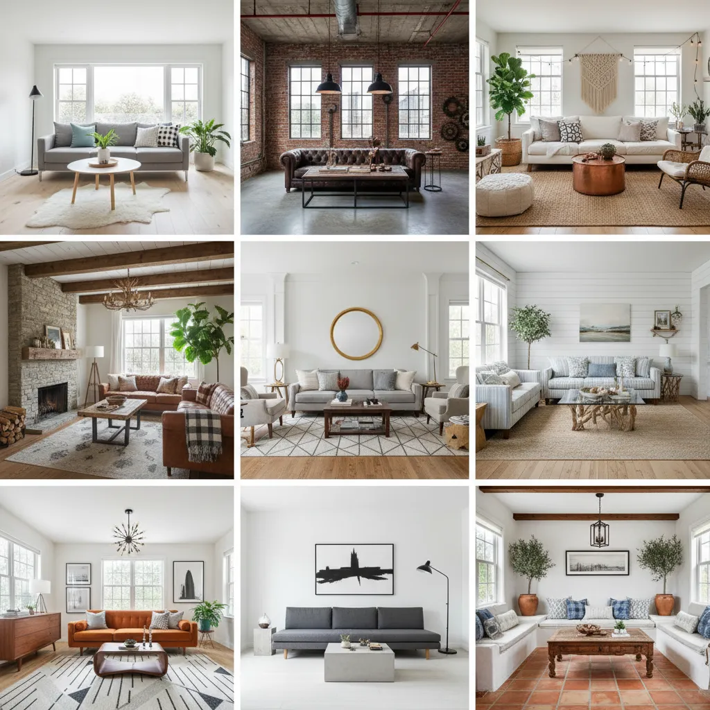 Comparación visual de varios estilos de decoración de interiores