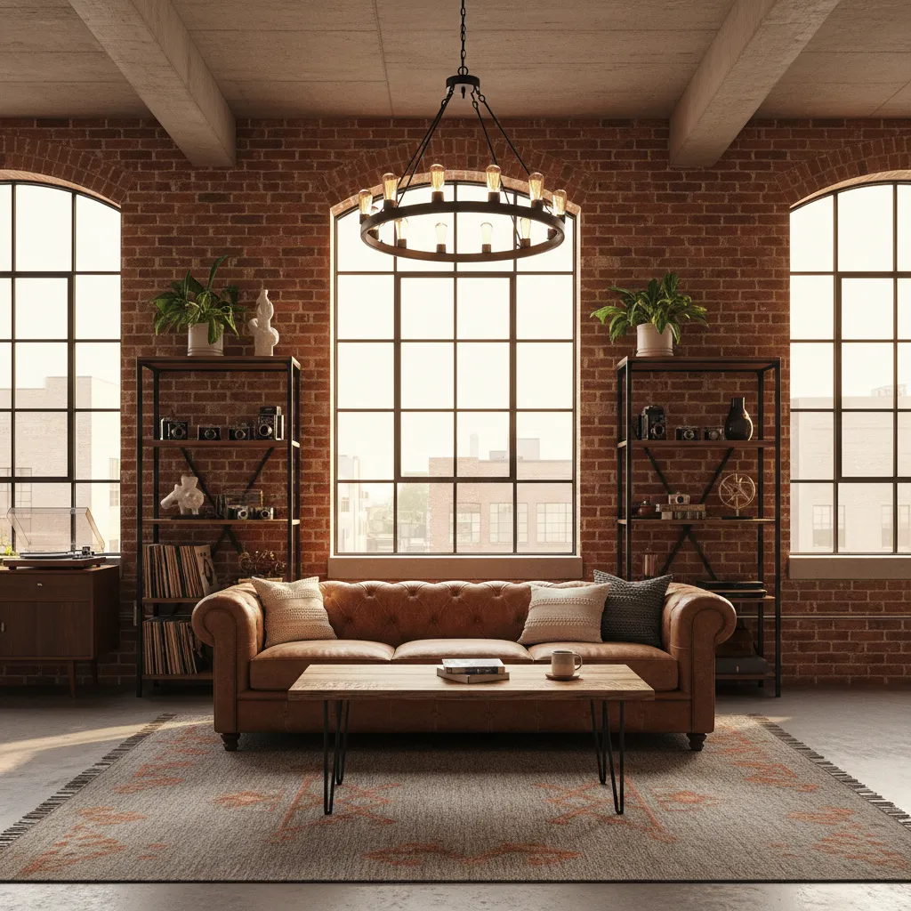 Ejemplo de salón con estilo industrial