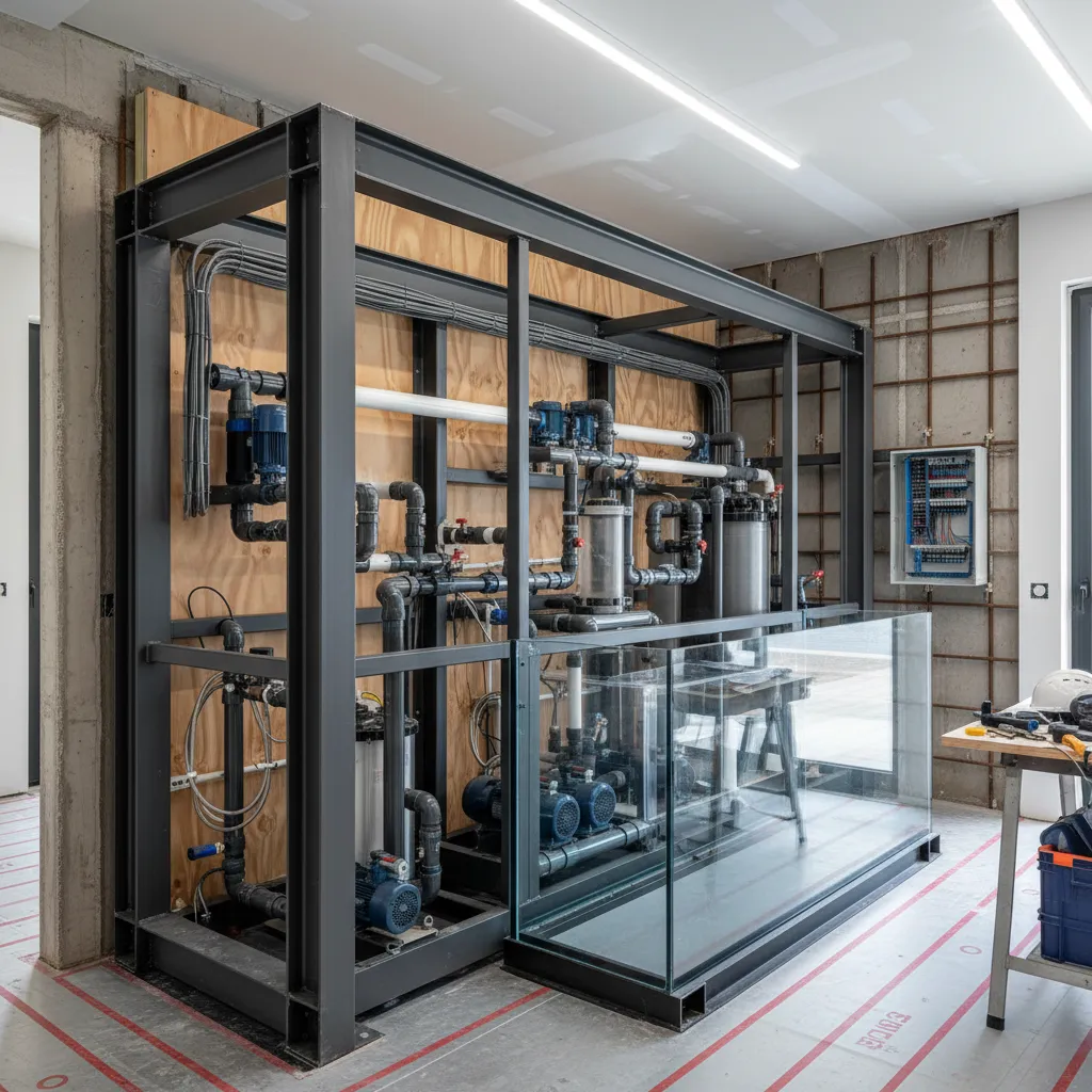 Instalación estructural de un acuario grande en una vivienda moderna