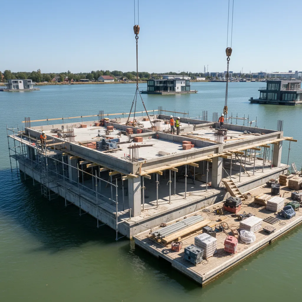Estructura base de una casa flotante con pontones de hormigón