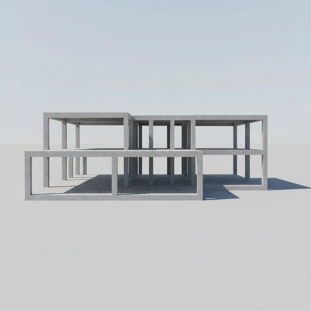 Modelo 3D de estructura de casa con columnas y vigas