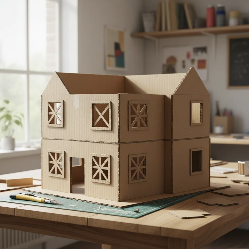 Estructura básica de una casa de cartón antes de decorarla