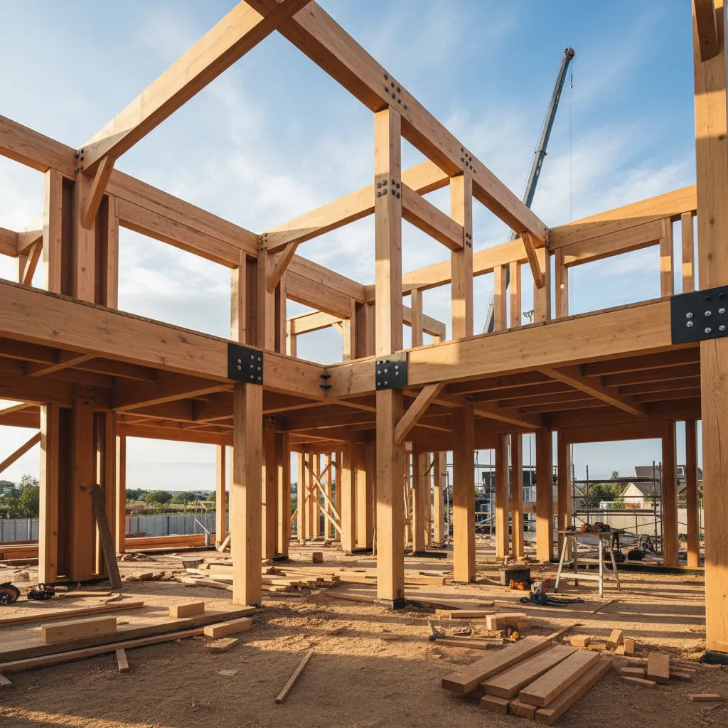 estructura de entramado de madera en construcción