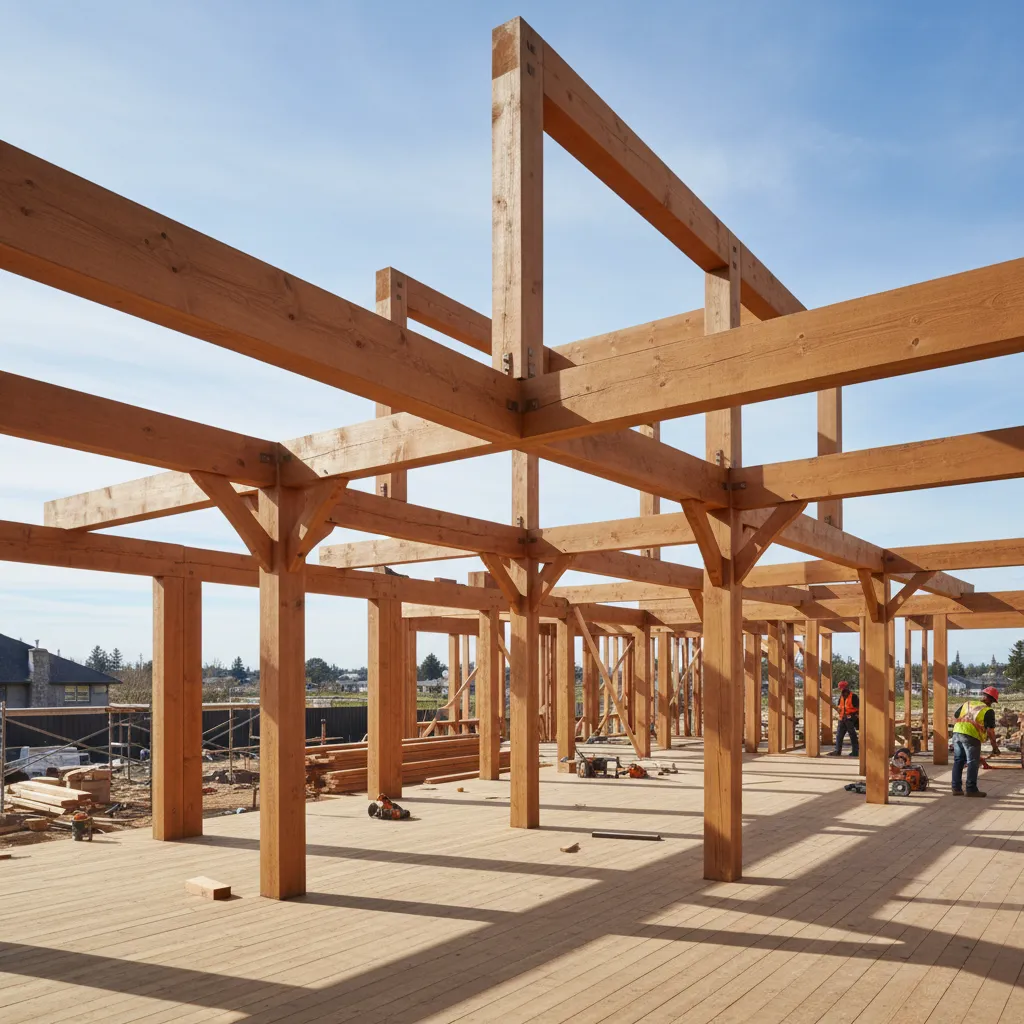 Estructura de una casa de madera en fase de construcción