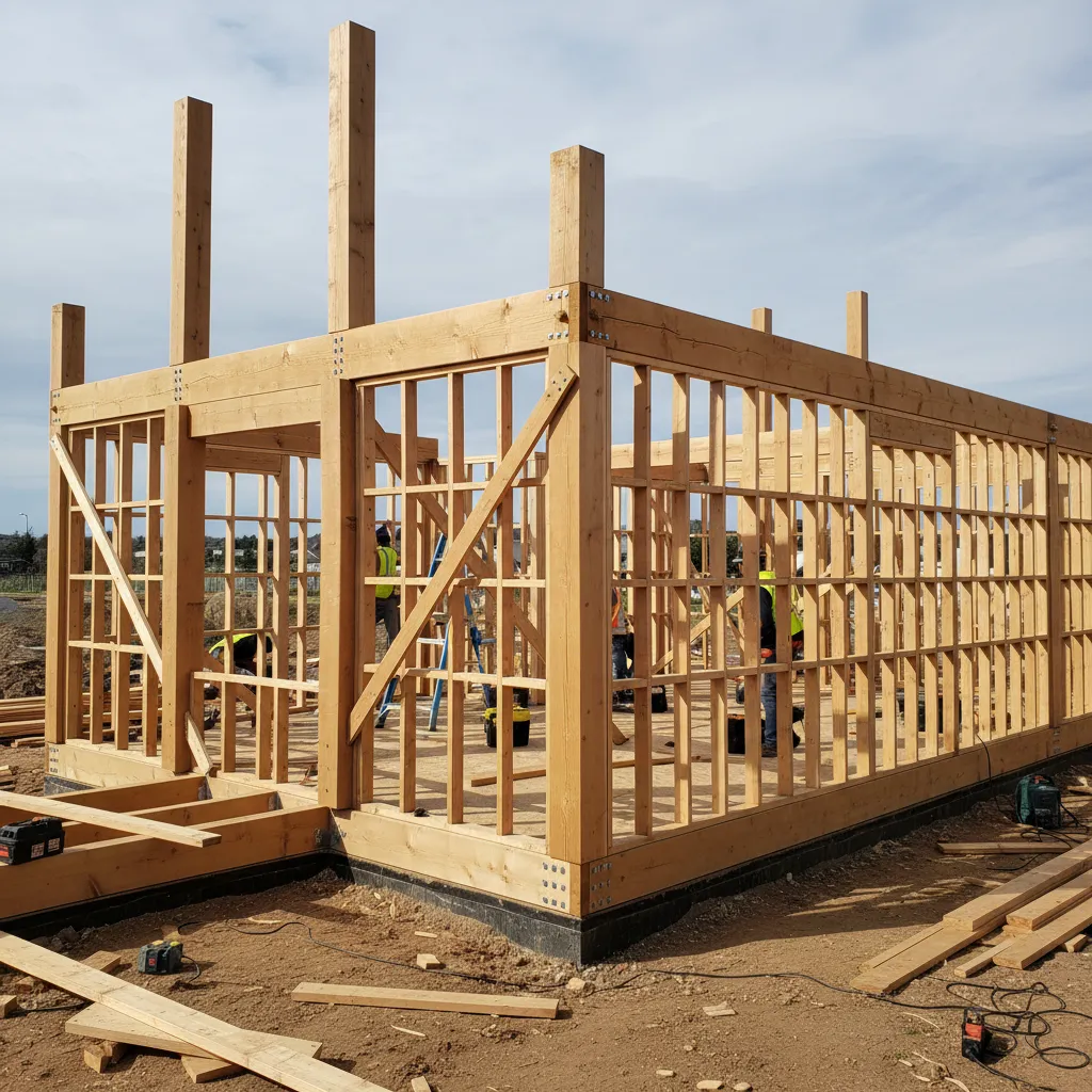 Estructura en construcción de una casa de madera