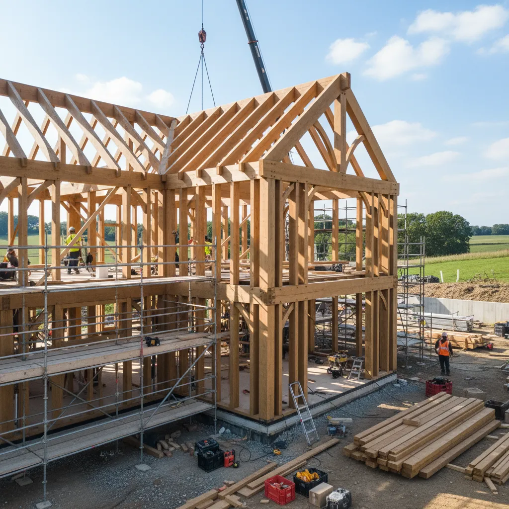 Estructura de una casa de madera en proceso de construcción