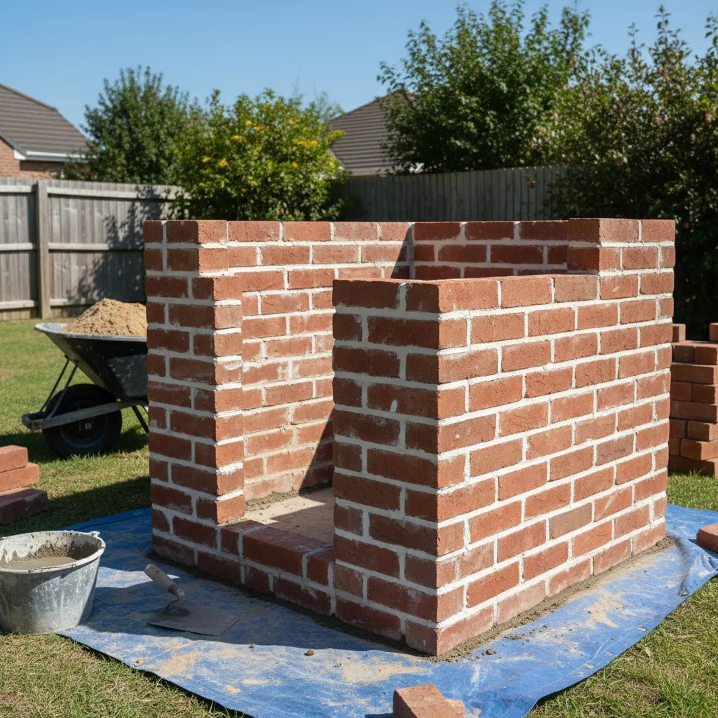 Estructura de una casa de perro de ladrillos en construcción