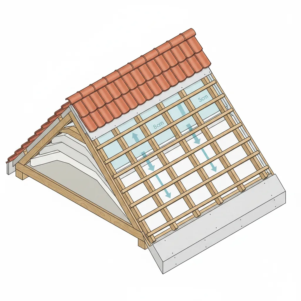 Estructura interna de una cubierta inclinada con aislamiento