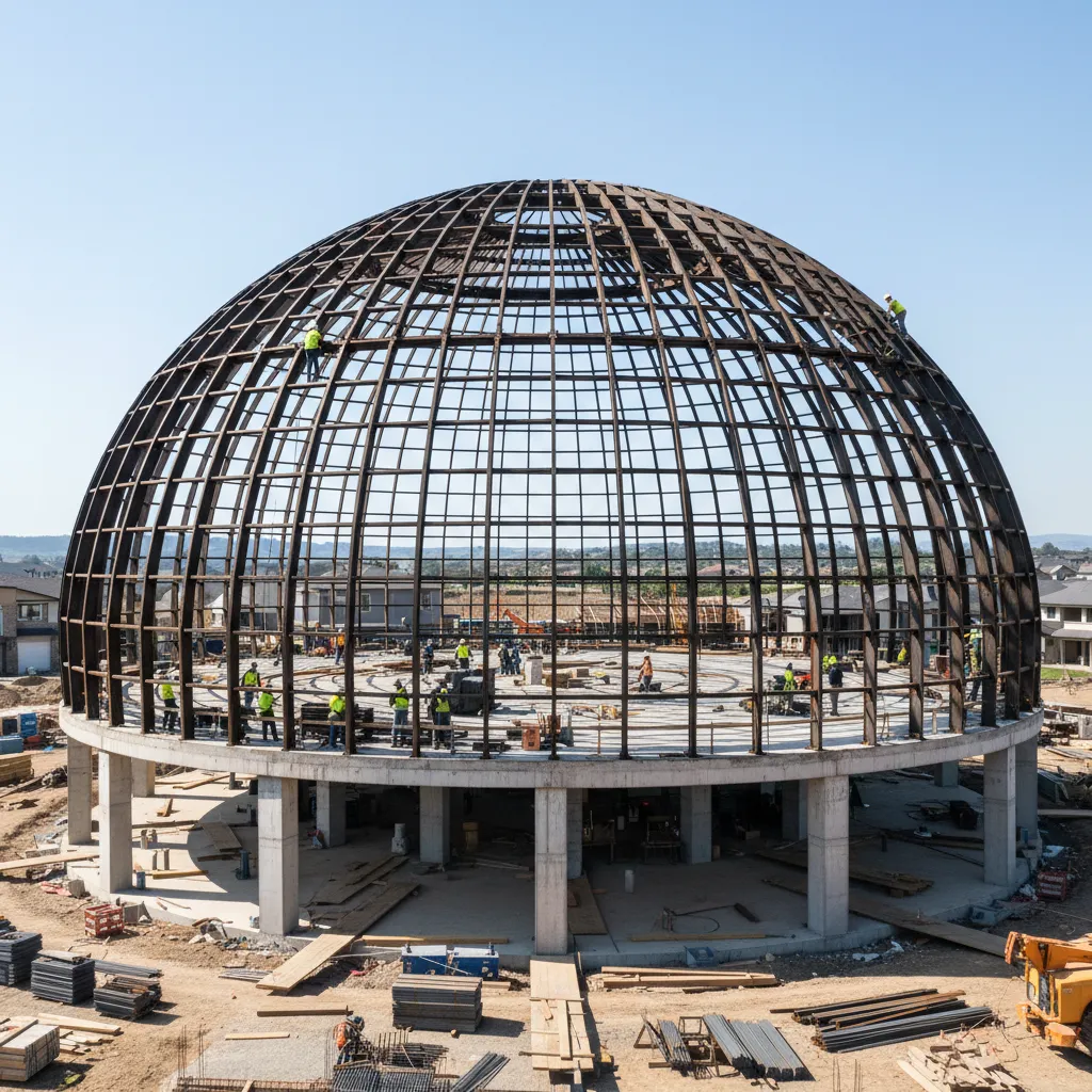 Estructura de cúpula en proceso de construcción